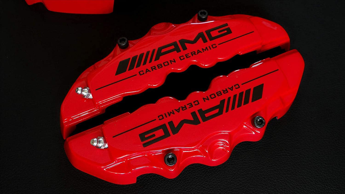 AMG Red Disc Caliper Covers with Carbon Ceramic Sign, 4 pcs set for Mercedes-Benz G-Wagon W463 from Tuning Shop, made of fiberglass reinforced plastic.
