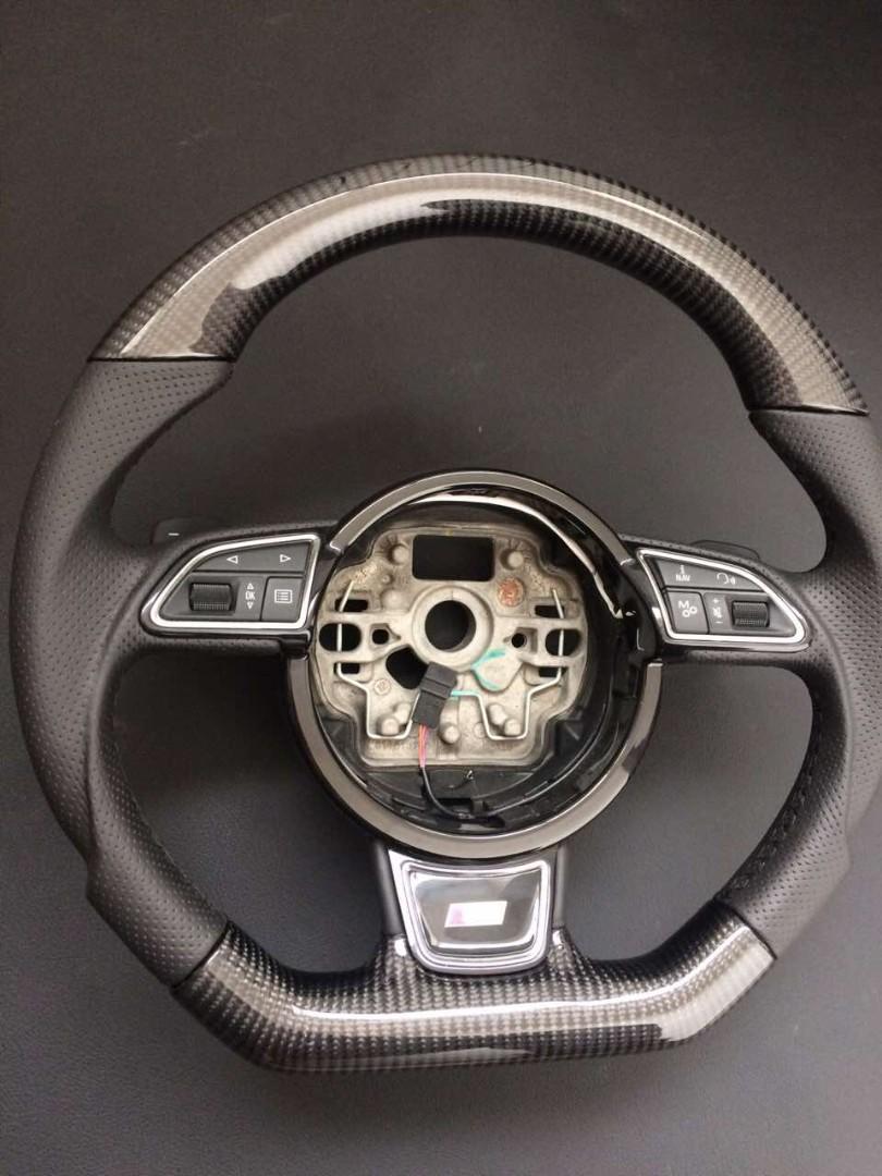 OEM remanufactured Audi RS6 RS4 RS5 RS7 SQ5 S4 S5 steering wheel with carbon fiber and perforated black leather from Tuning Shop.