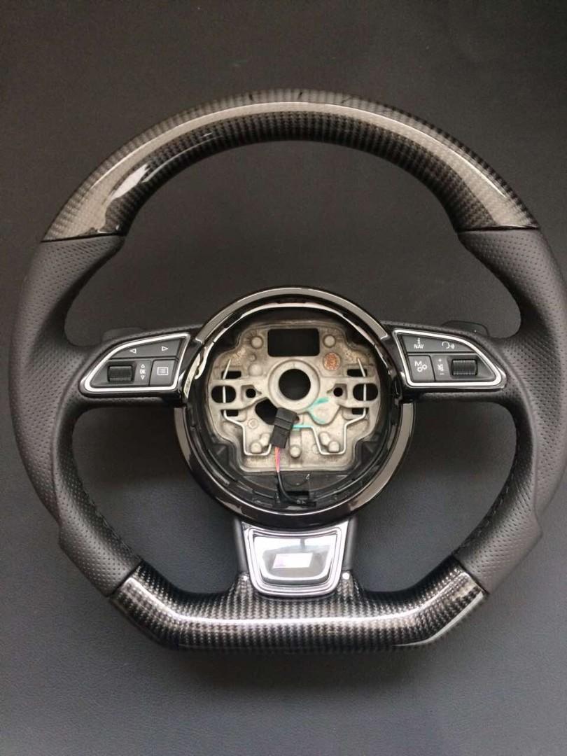 OEM remanufactured Audi RS6 RS4 RS5 RS7 SQ5 S4 S5 steering wheel with carbon fiber and perforated black leather from Tuning Shop.