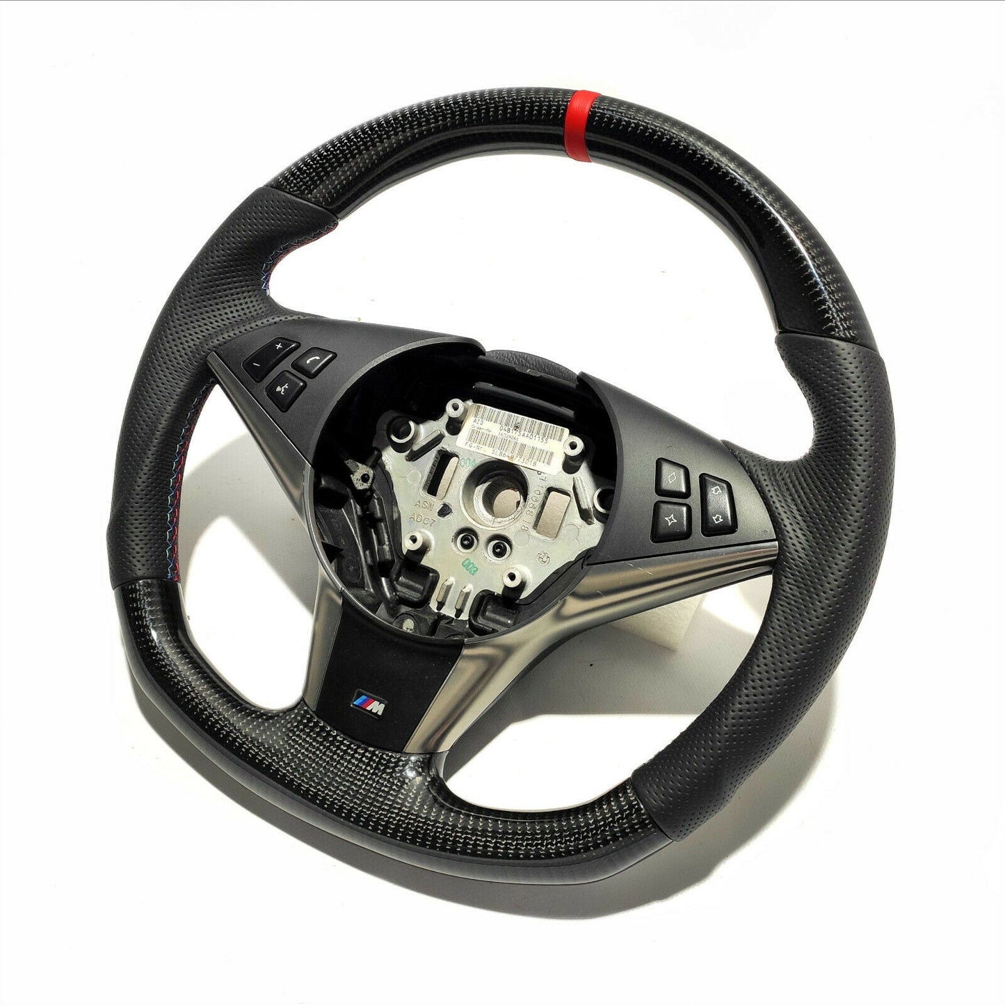 BMW E60 Steering Wheel Carbon Fiber Leather Red Stripe Flat Bottom