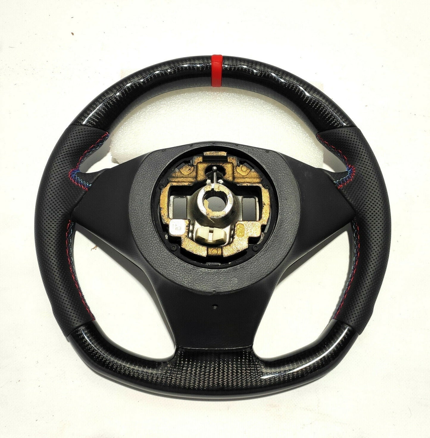 BMW E60 Steering Wheel Carbon Fiber Leather Red Stripe Flat Bottom