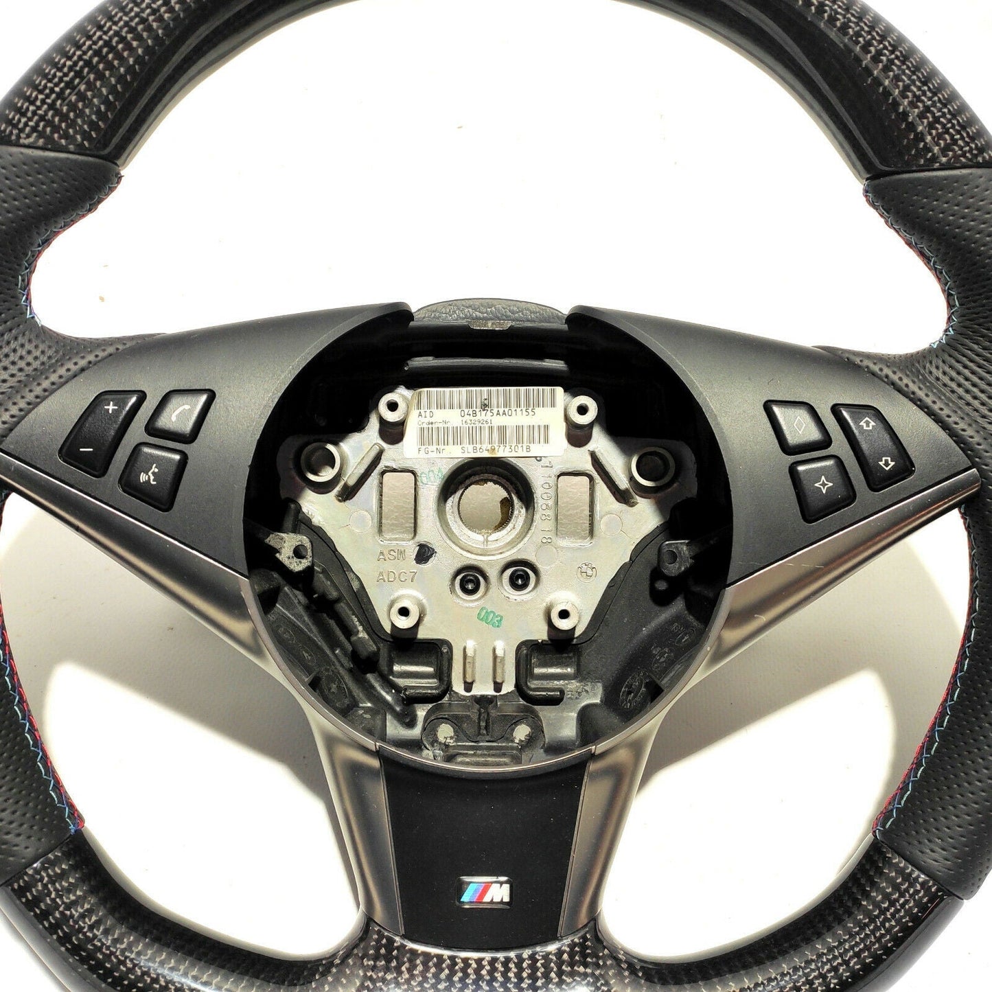 BMW E60 Steering Wheel Carbon Fiber Leather Red Stripe Flat Bottom