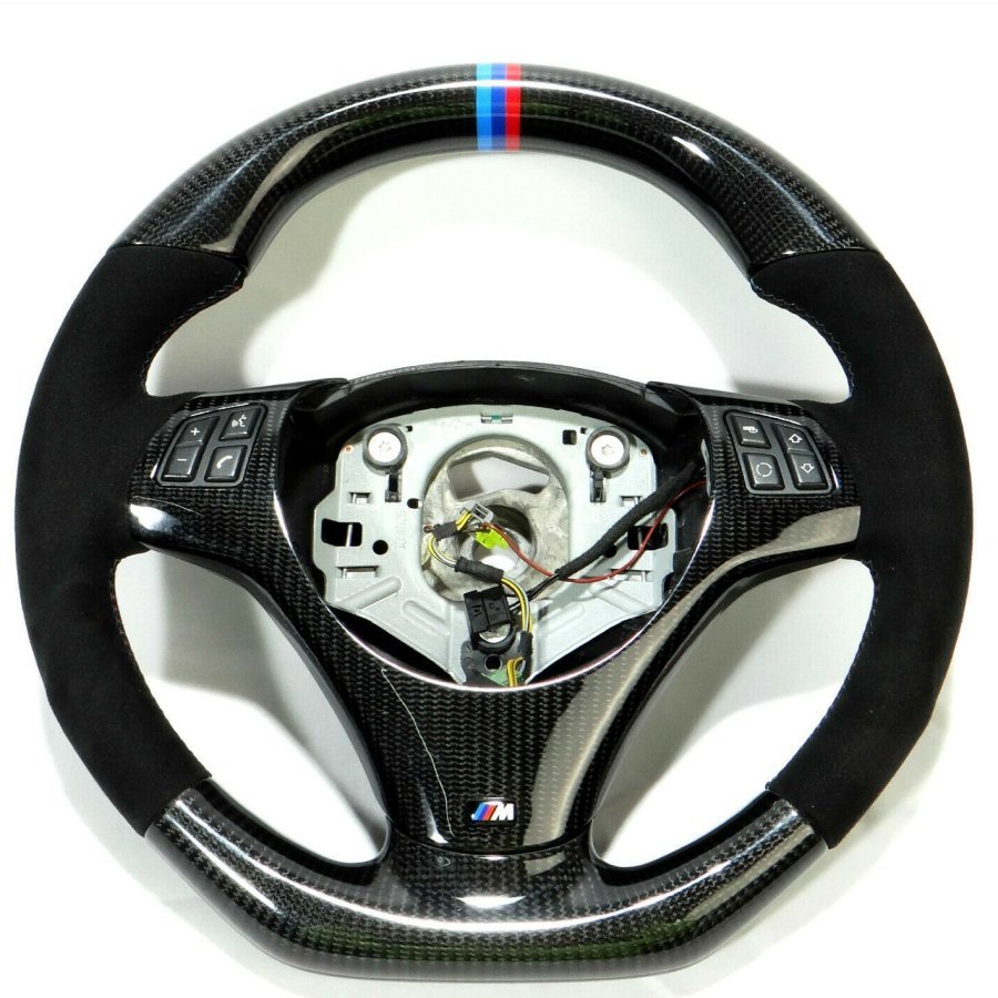 BMW E70 E71 Steering Wheel Carbon Fiber Alcantara Stripes Flat Bottom
