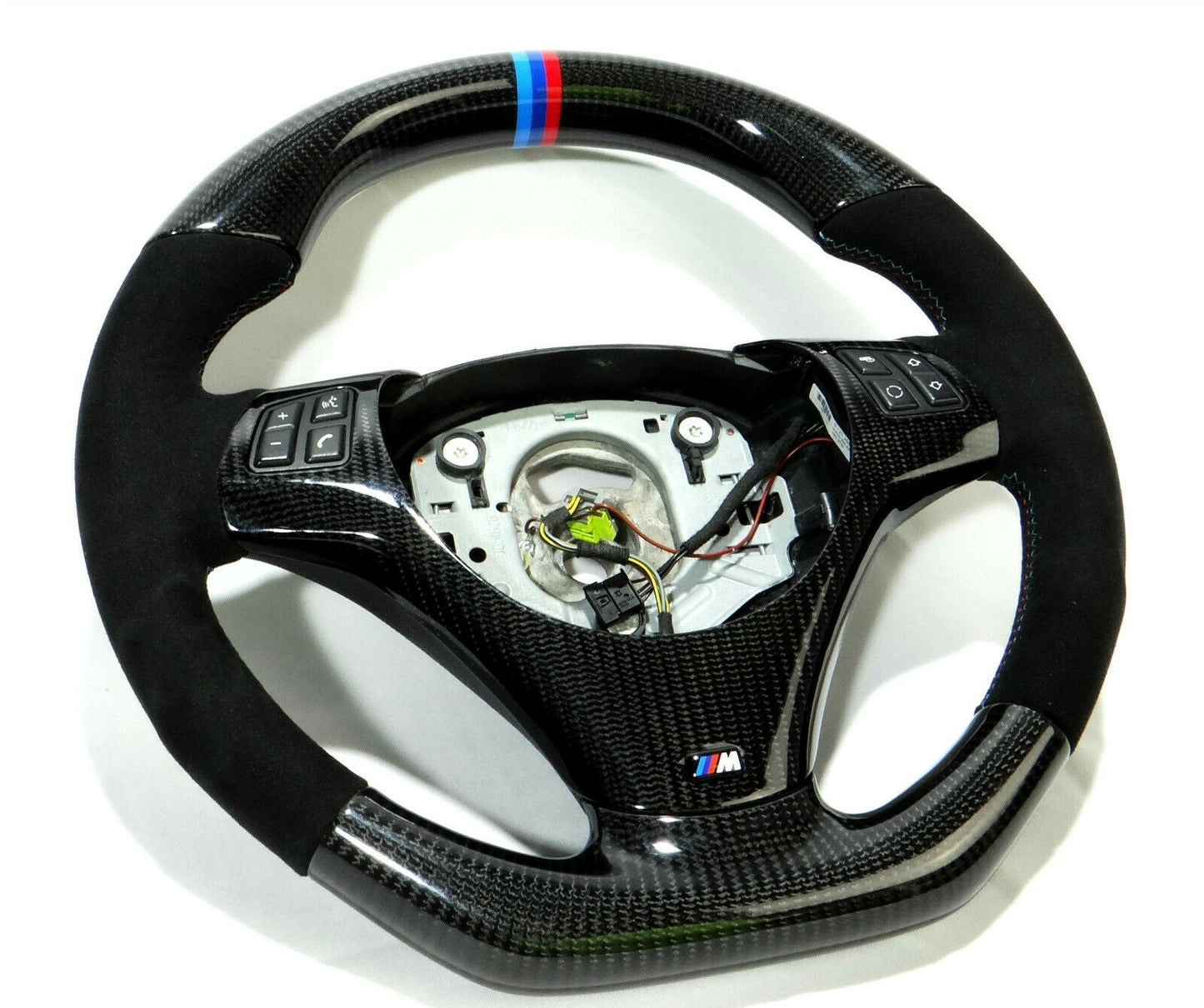 BMW E70 E71 Steering Wheel Carbon Fiber Alcantara Stripes Flat Bottom