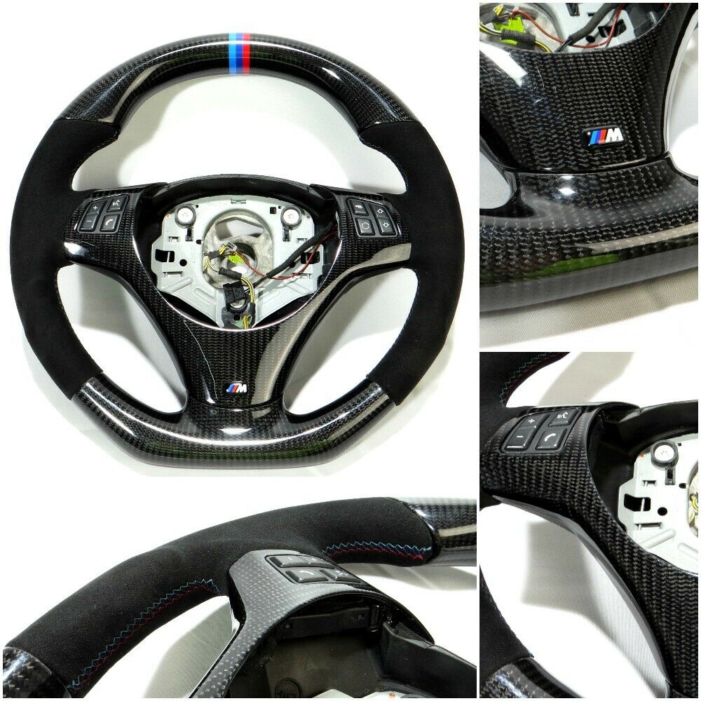 BMW E70 E71 Steering Wheel Carbon Fiber Alcantara Stripes Flat Bottom