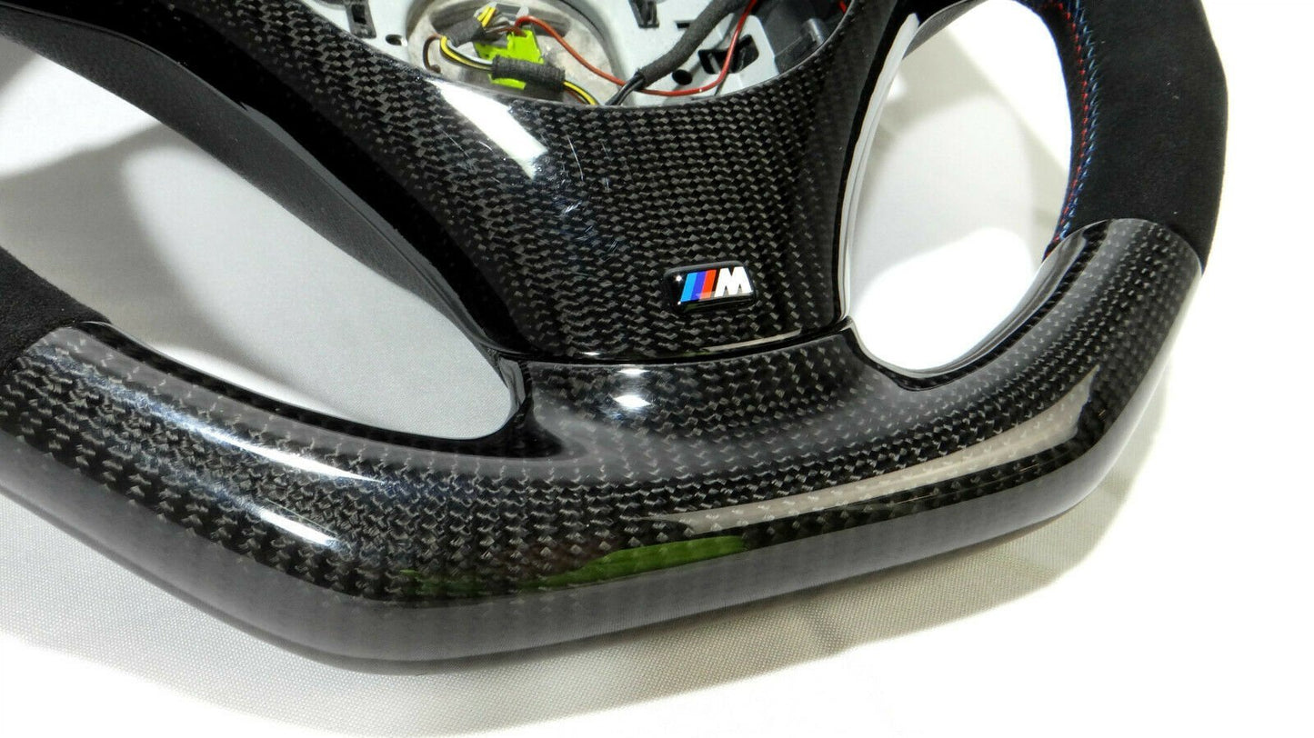 BMW E70 E71 Steering Wheel Carbon Fiber Alcantara Stripes Flat Bottom