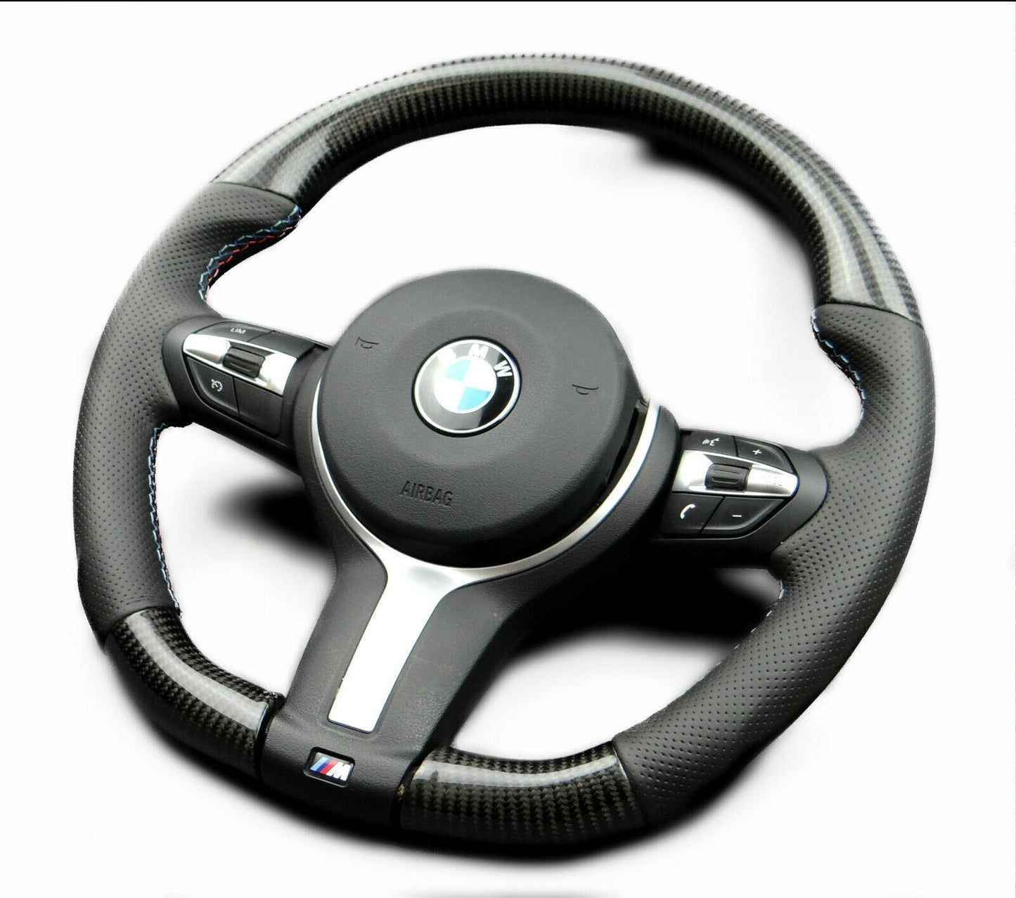 BMW F15 F30 M Style Steering Wheel Carbon Fiber Leather Flat Bottom