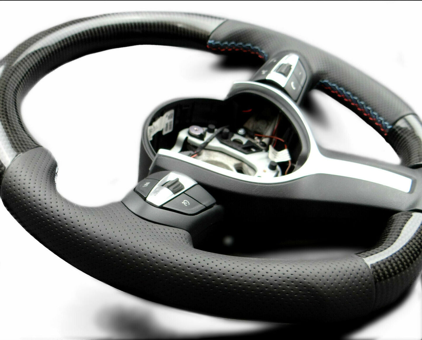 BMW F15 F30 M Style Steering Wheel Carbon Fiber Leather Flat Bottom