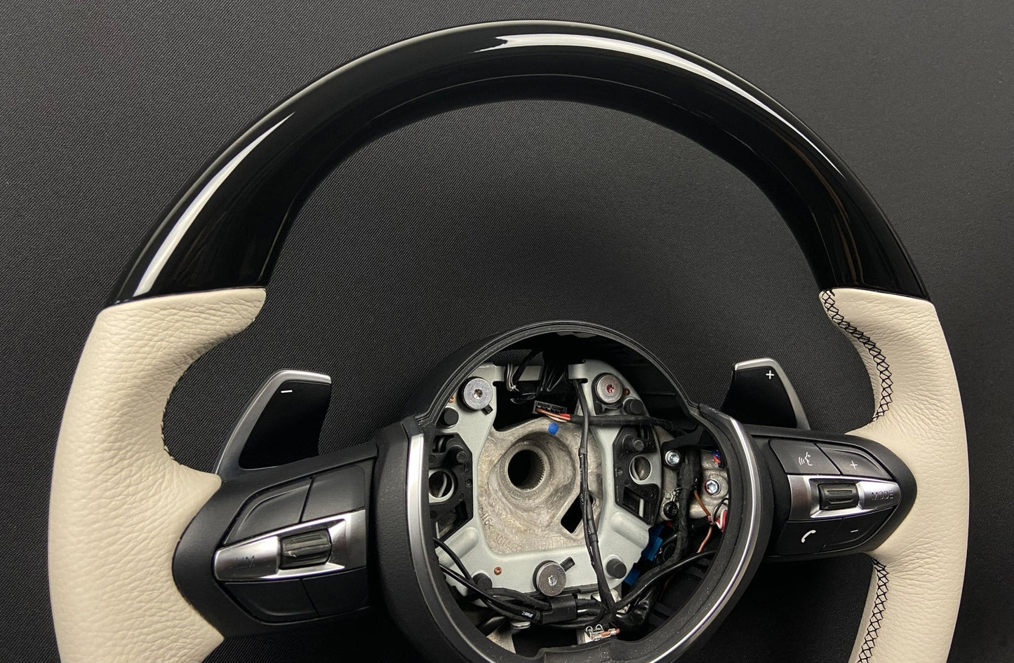 BMW F15 F30 M Style Steering Wheel Carbon Fiber White Leather Paddle Shifts