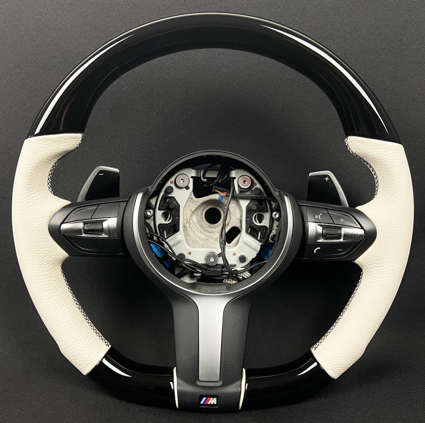 BMW F15 F30 M Style Steering Wheel Carbon Fiber White Leather Paddle Shifts