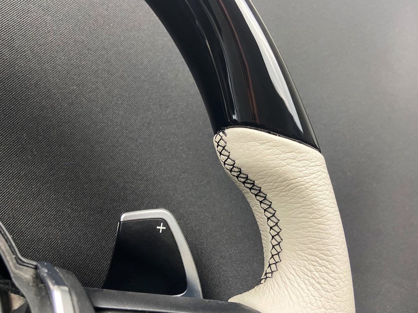 BMW F15 F30 M Style Steering Wheel Carbon Fiber White Leather Paddle Shifts
