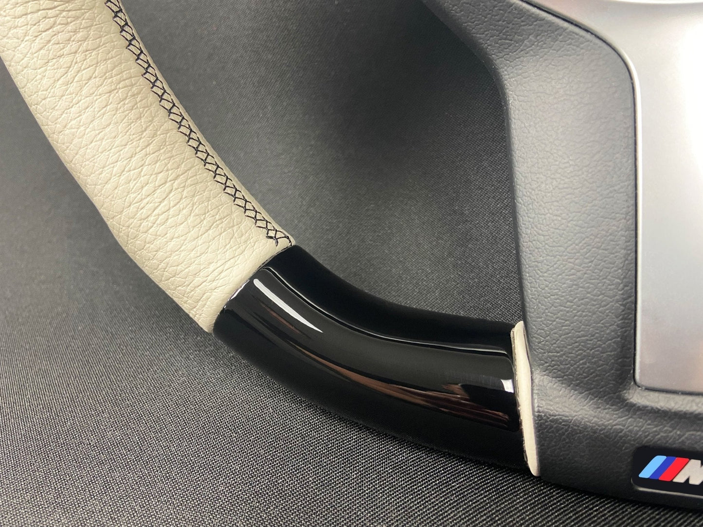 BMW F15 F30 M Style Steering Wheel Carbon Fiber White Leather Paddle Shifts