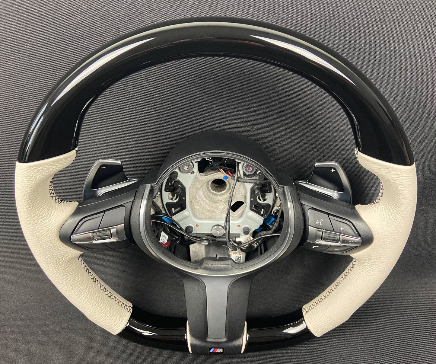 BMW F15 F30 M Style Steering Wheel Carbon Fiber White Leather Paddle Shifts