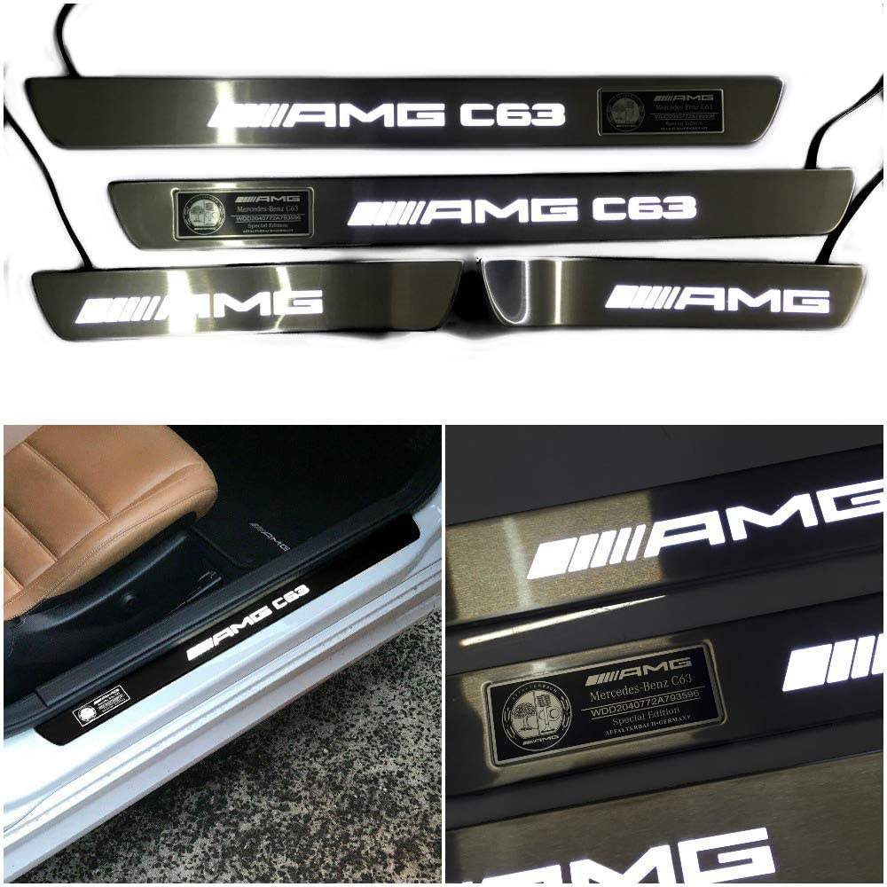 Door sills stainless steel polished chrome white LED Illuminated for Mercedes AMG C63 Style W205 W204 W213 C Class