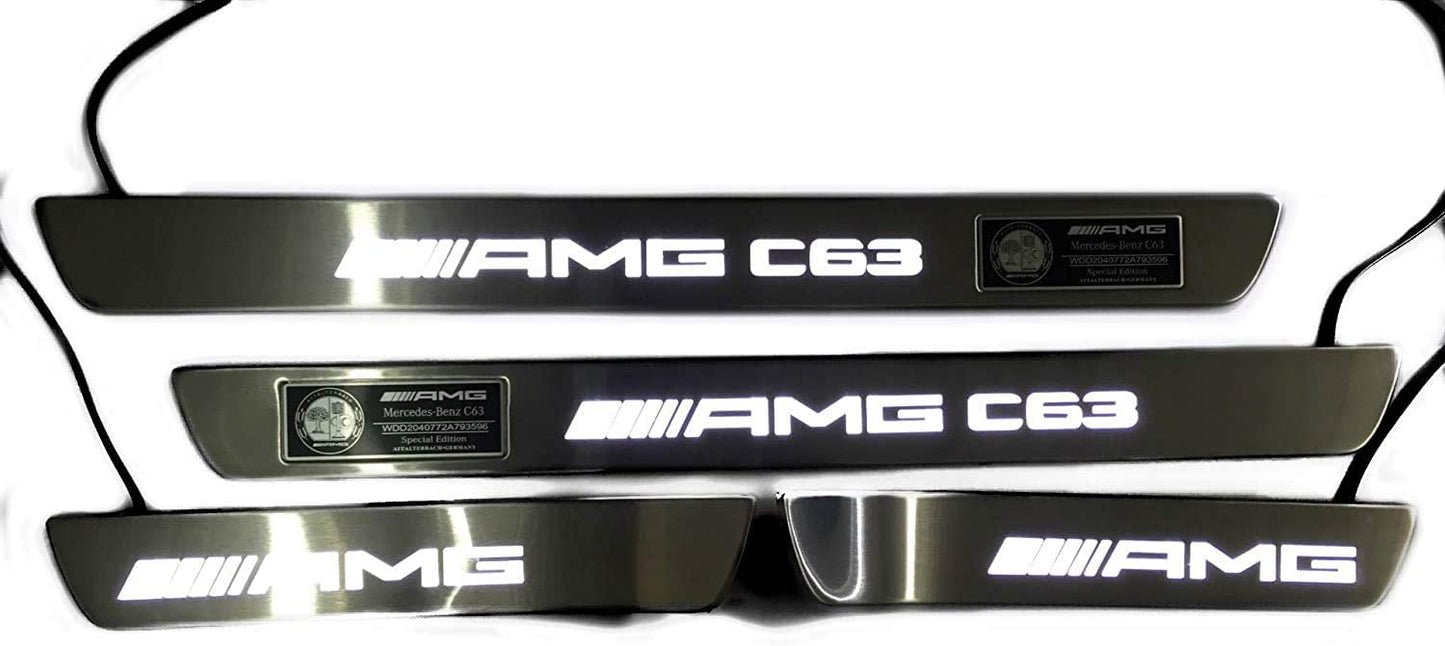 Door sills stainless steel polished chrome white LED Illuminated for Mercedes AMG C63 Style W205 W204 W213 C Class
