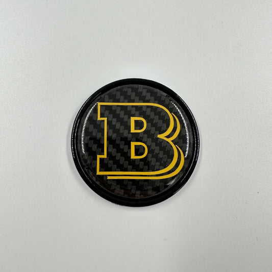 2-component metal carbon yellow Brabus badge logo emblem 55mm for hood scoop Mercedes-Benz W463, W463A, W464 G-Class