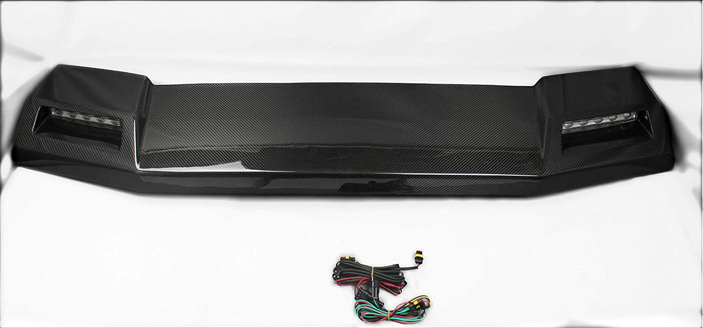 6x6 4x4 Squared Brabus Front Roof Carbon Spoiler with LEDs for Mercedes W463 G Wagon from Tuning Shop, made of genuine carbon fiber with a grey gloss UV-resistant coating.