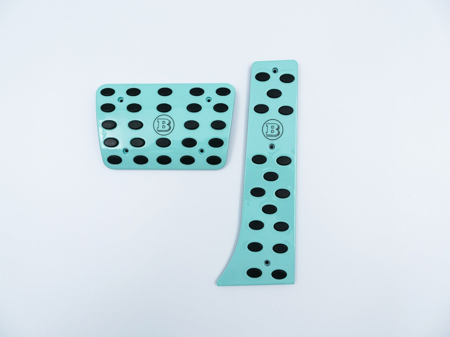 Aluminum Tiffany Blue Brabus Rocket G900 Pedal Kit for Mercedes-Benz W463A W464 G-Class from Tuning Shop, featuring premium aluminum alloy and rubber.
