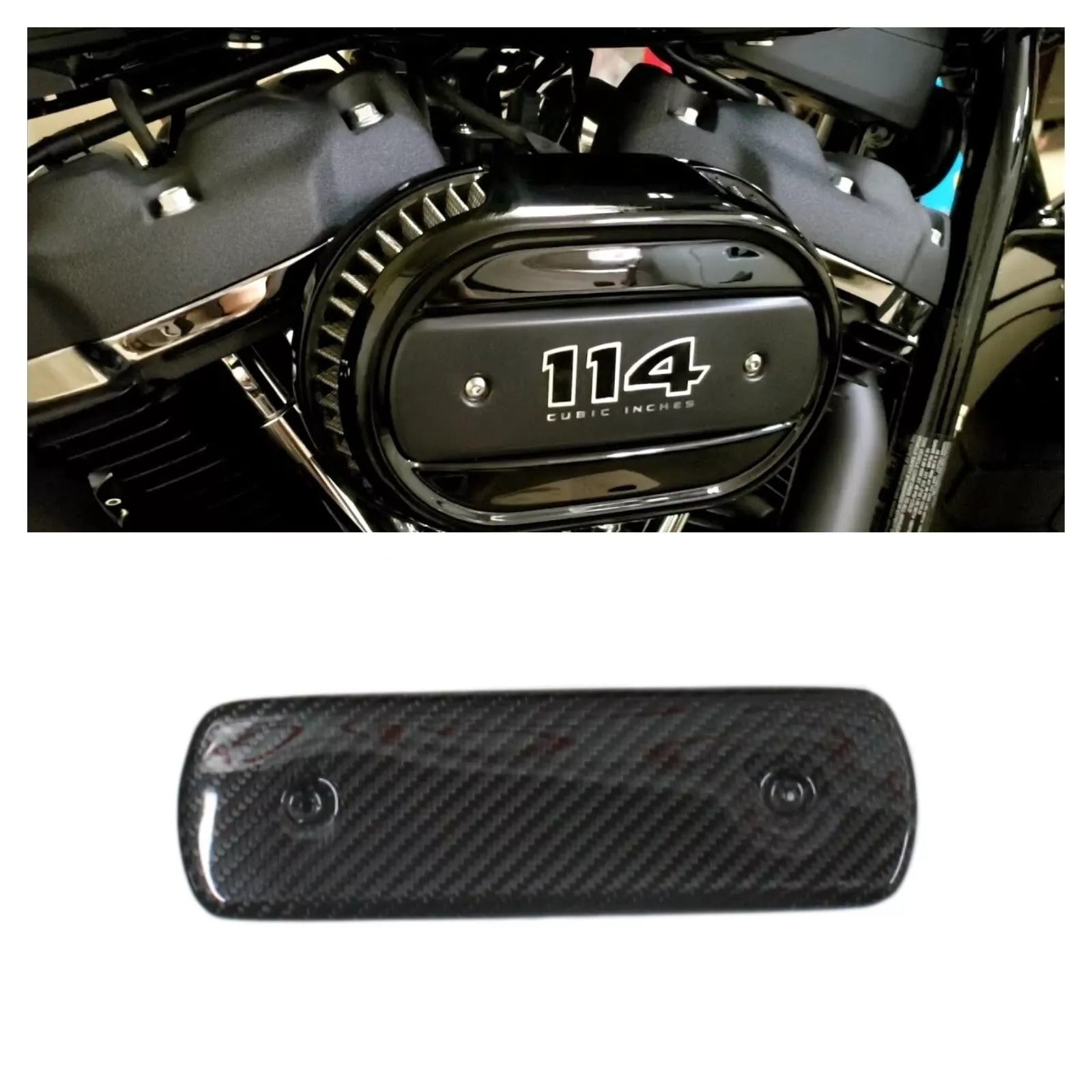 Carbon air intake filter cover insertion for Harley Davidson 2018+ motorcycle.