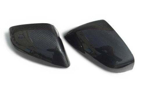 Carbon mirror covers 2-piece set for Bentley Bentayga 2015-2018, genuine carbon fiber with high-gloss finish.