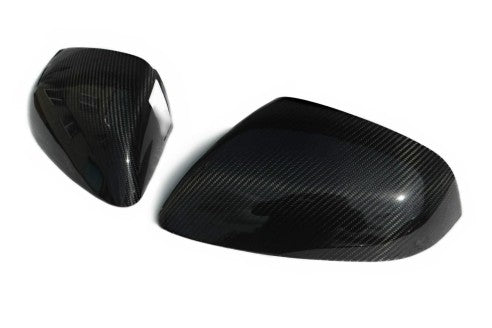 Carbon mirror covers 2-piece set for Bentley Bentayga 2015-2018, genuine carbon fiber with high-gloss finish.