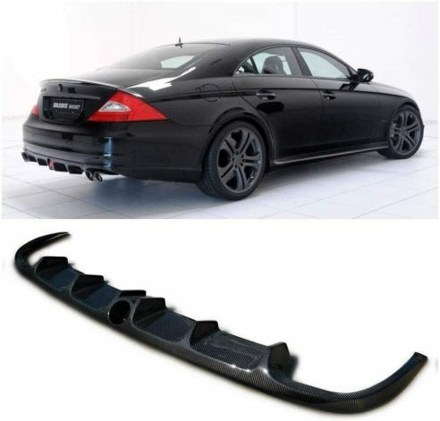 Carbon rear bumper diffuser for Mercedes-Benz CLS-Class W219 from Tuning Shop, featuring a modern gray carbon 245x245 weave for lightweight and performance.