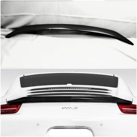 Carbon rear trunk spoiler for Porsche 911 Carrera GT from Tuning Shop, made of genuine carbon fiber with a high-gloss UV protective varnish.