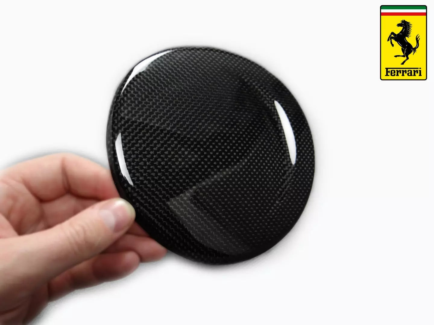 Fuel cap carbon cover for Ferrari 360 F430, made from genuine carbon fiber with a perfect fit and surface.