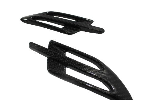 Side vents covers 2-piece set for Bentley Bentayga 2015-2018, made from genuine carbon fiber with a grey high-gloss finish.