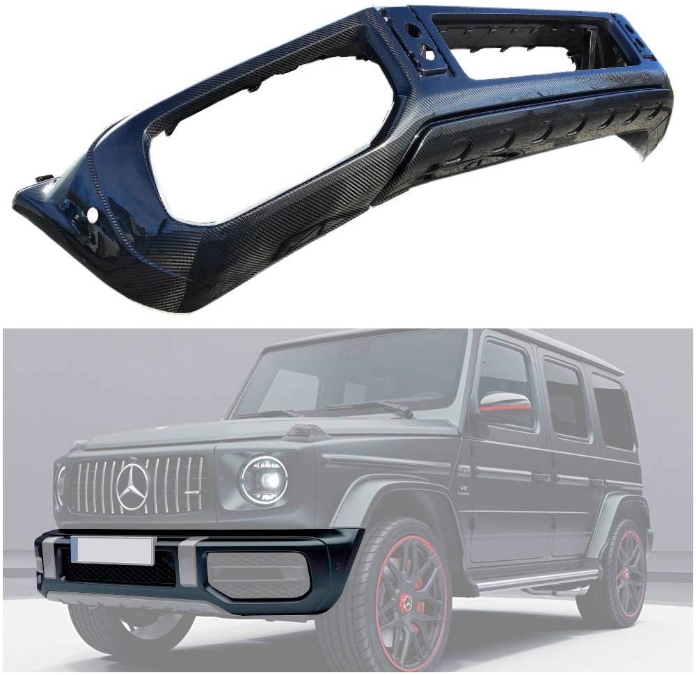 AMG Carbon Front Bumper for Mercedes-Benz G-Wagon W463A G63 G500 from Tuning Shop, made from genuine carbon fiber with a grey carbon finish.