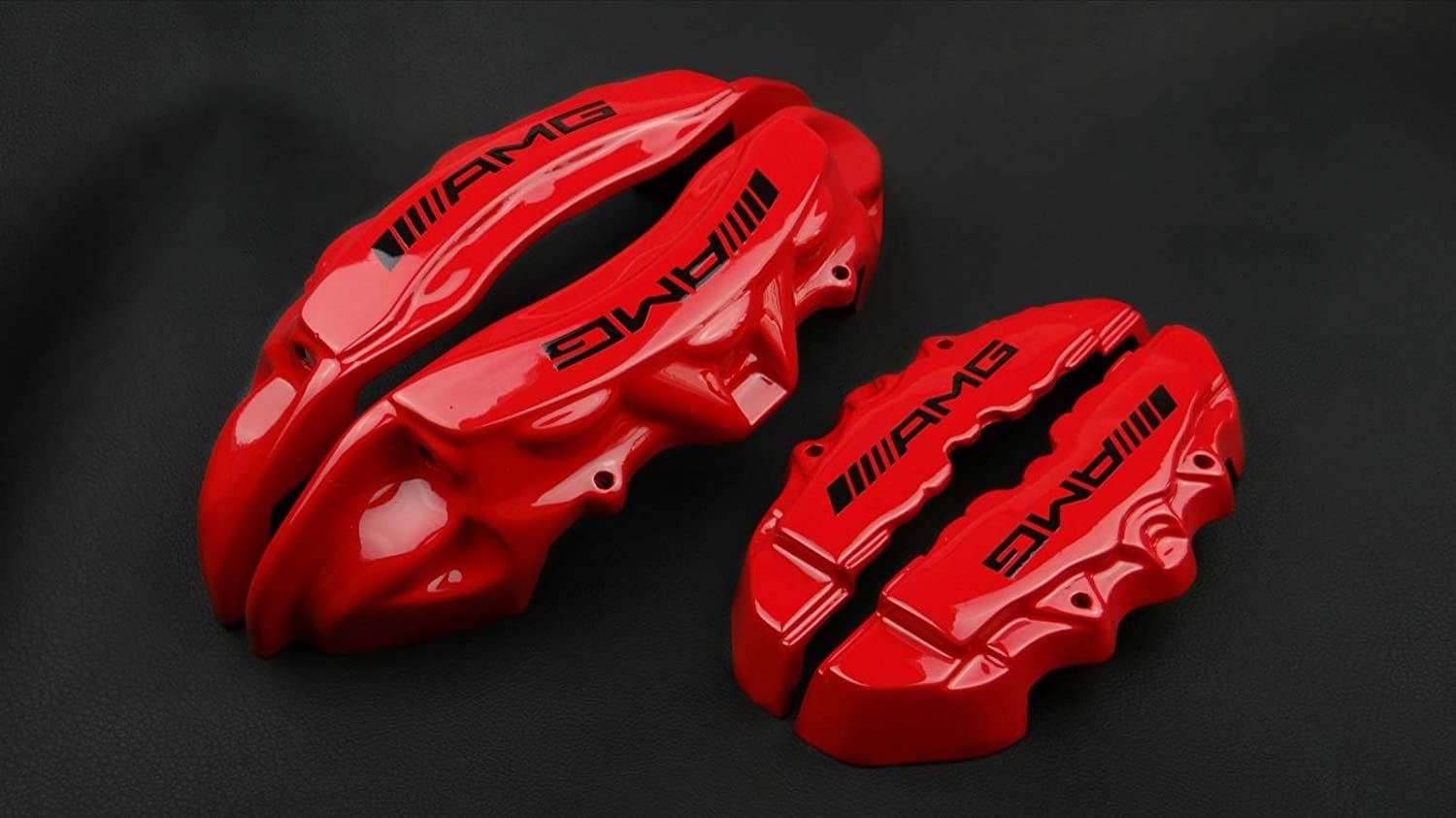 AMG Red Disc Caliper Covers for Mercedes G-Wagon W463 from Tuning Shop, made of fiberglass reinforced plastic.