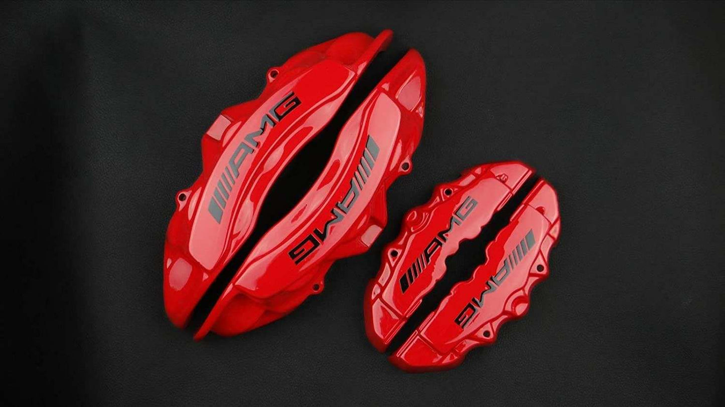 AMG Red Disc Caliper Covers for Mercedes G-Wagon W463 from Tuning Shop, made of fiberglass reinforced plastic.