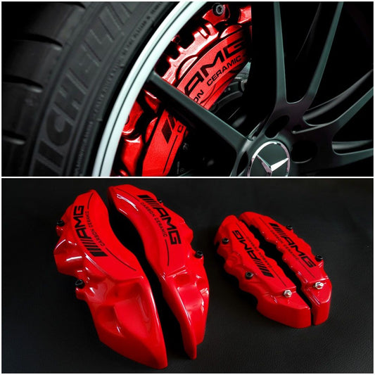 AMG Red Disc Caliper Covers with Carbon Ceramic Sign, 4 pcs set for Mercedes-Benz G-Wagon W463 from Tuning Shop, made of fiberglass reinforced plastic.