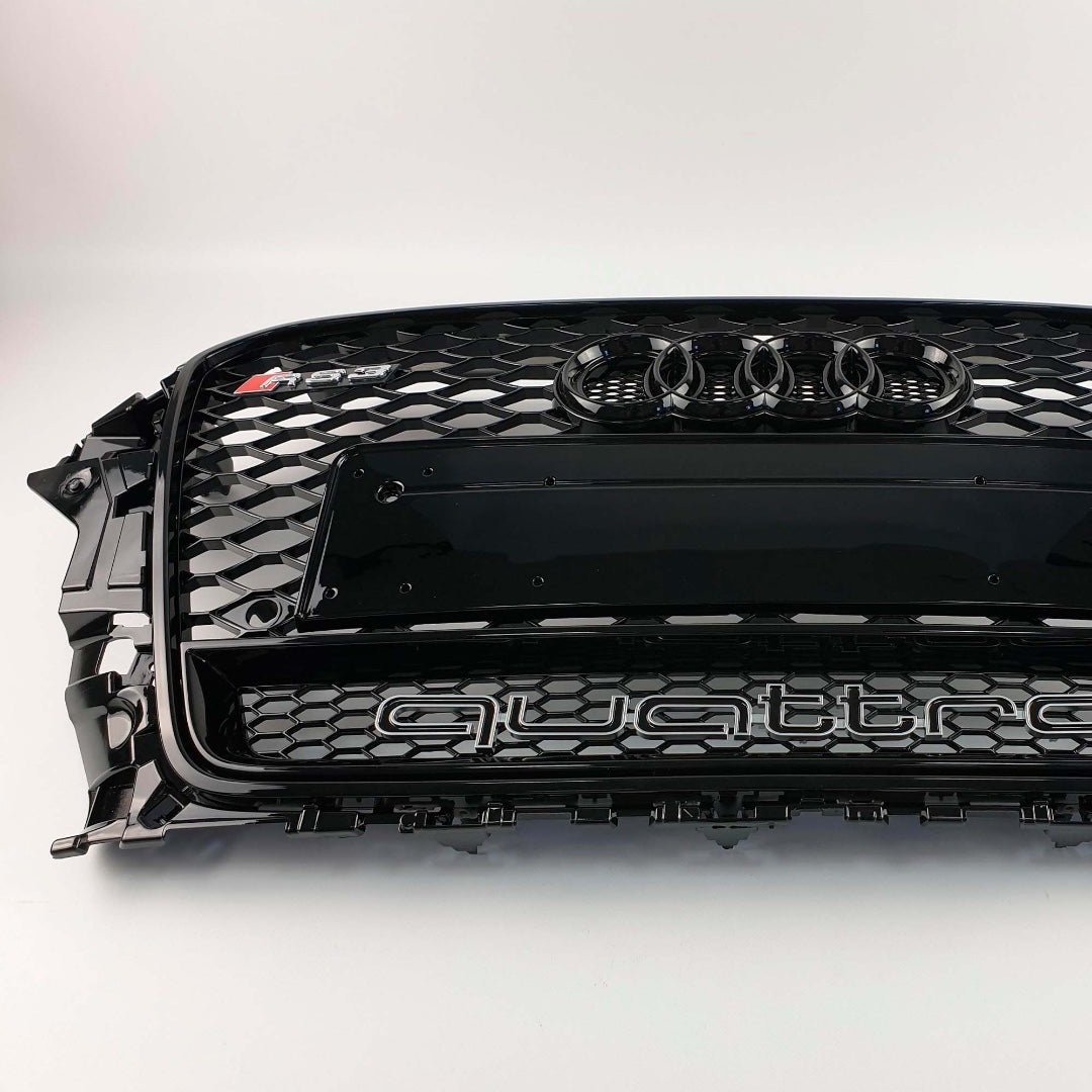 RS3 Black Quattro front bumper radiator grille for Audi A3 2012-2015 from Tuning Shop, featuring a black finish.