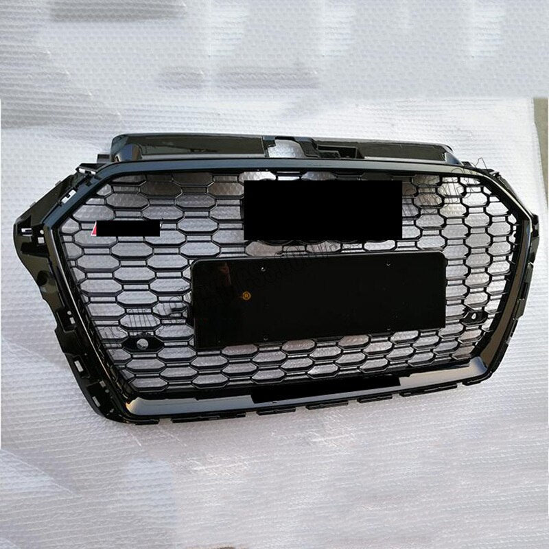 RS3 Black Quattro front radiator grille for Audi A3 S3 8V 2016-2020 from Tuning Shop, featuring a black finish.