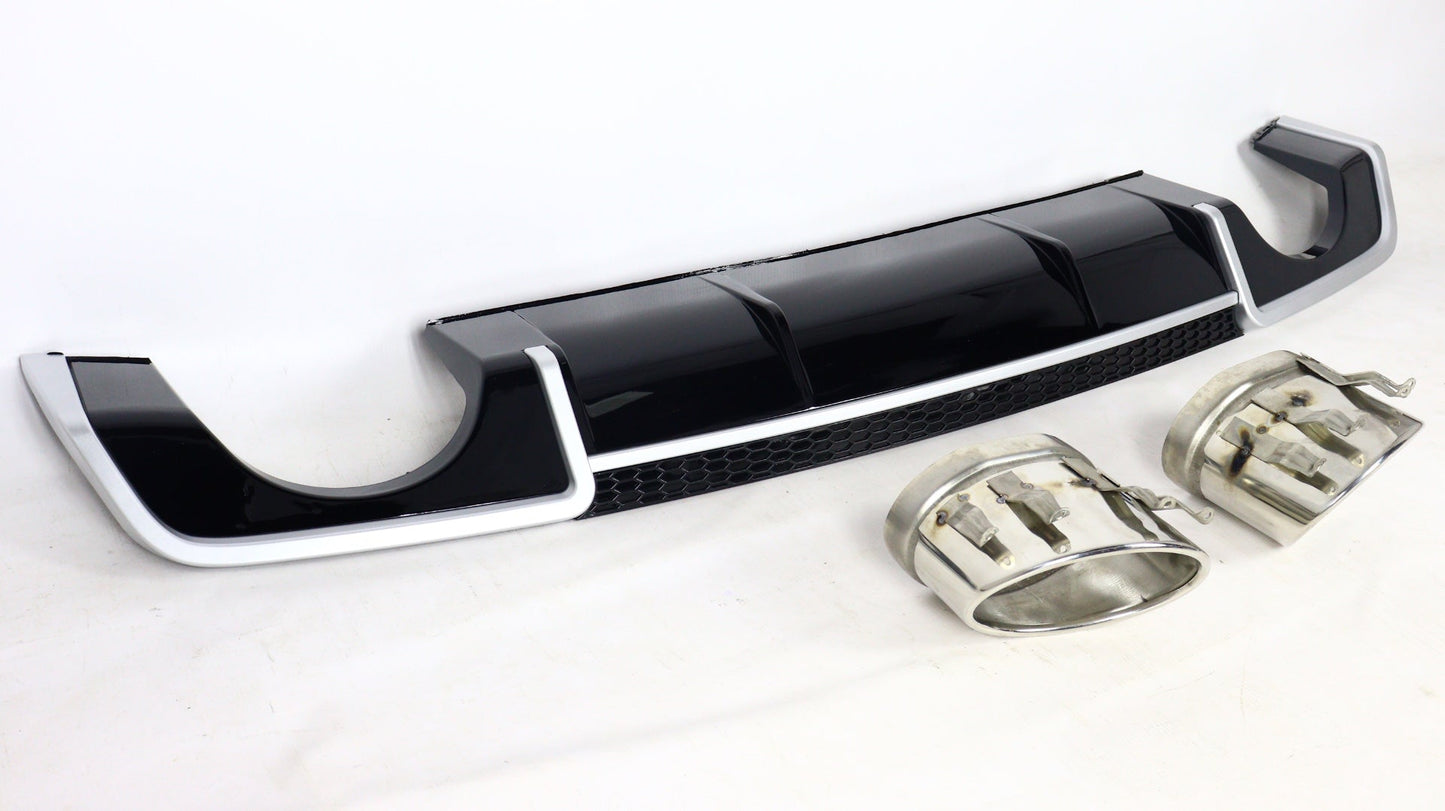 RS3 rear diffuser with exhaust tips for Audi A3 sedan 2012-2015 from Tuning Shop, featuring a black finish.