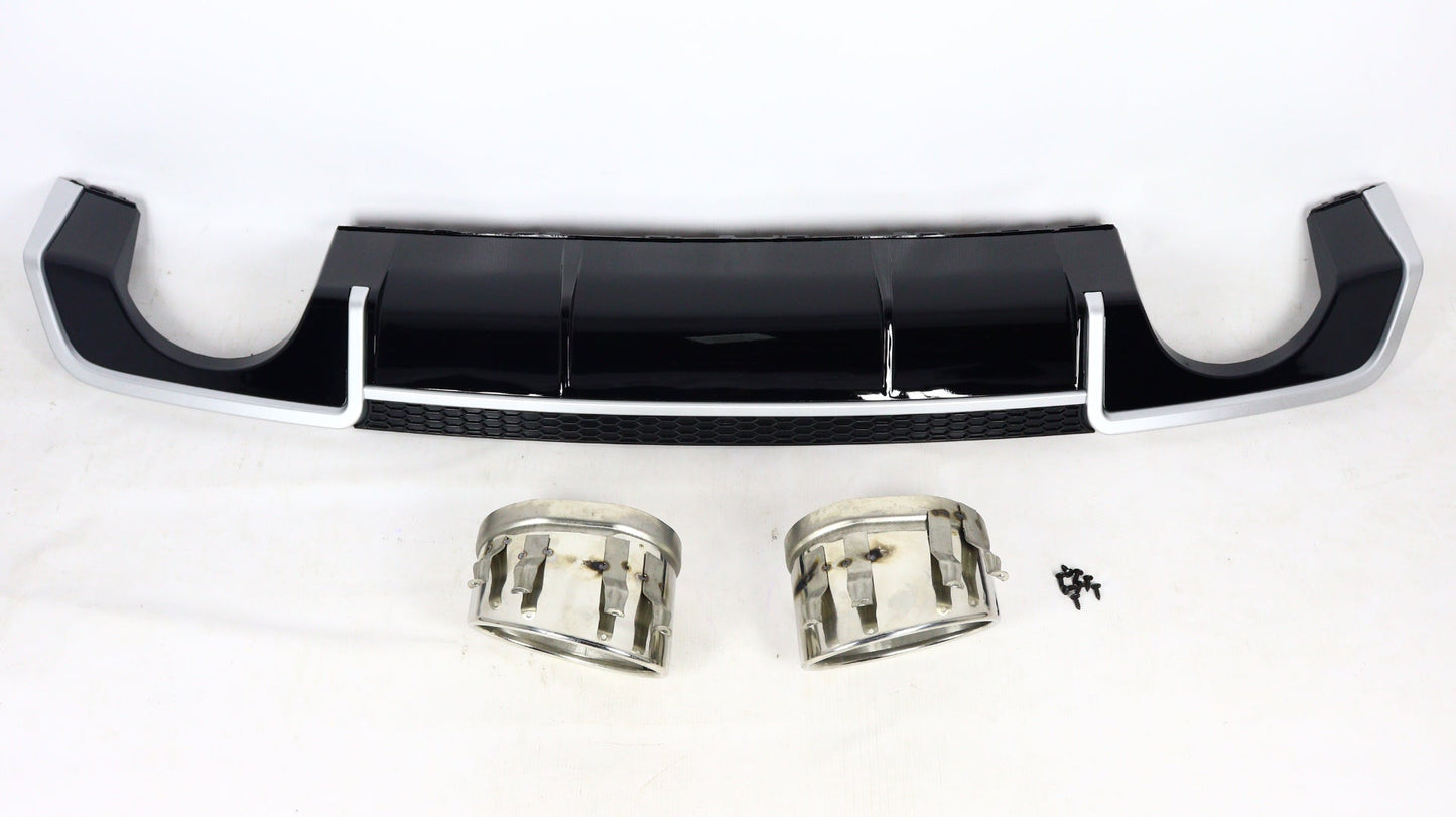 RS3 rear diffuser with exhaust tips for Audi A3 sedan 2012-2015 from Tuning Shop, featuring a black finish.