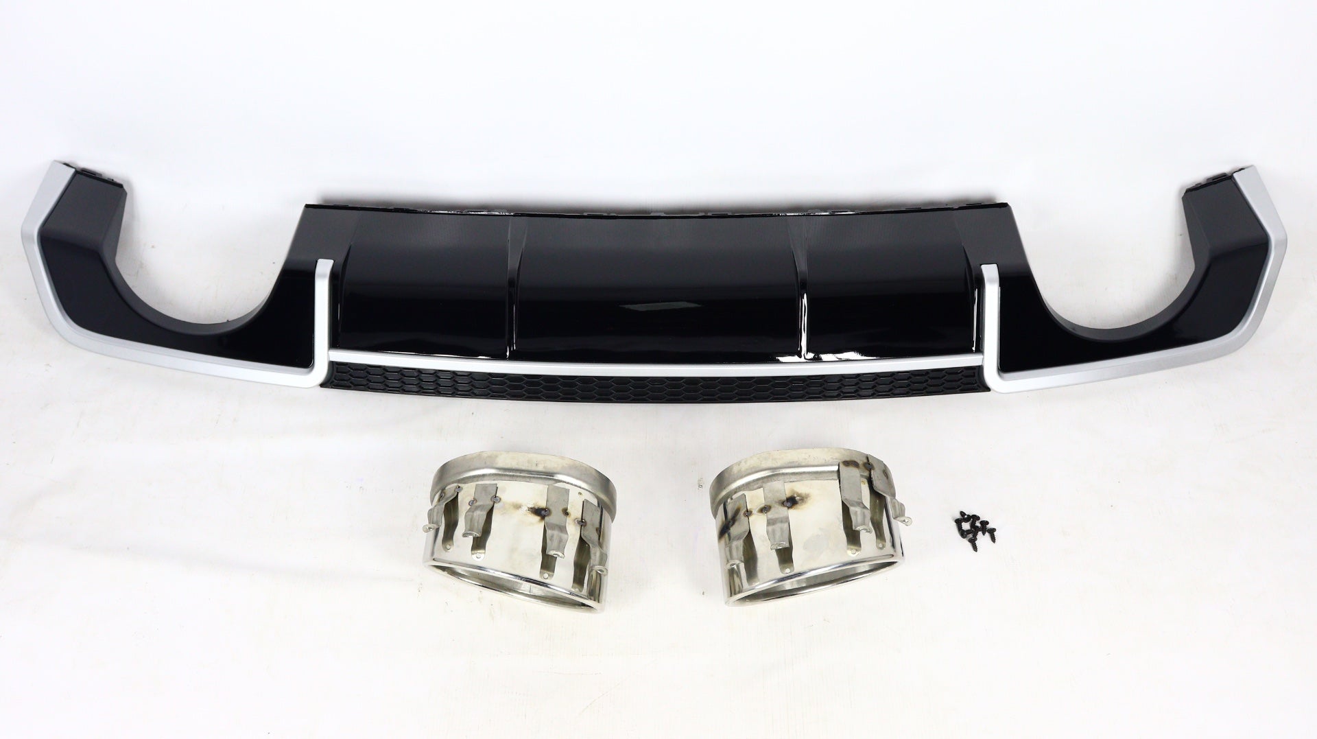 RS3 rear diffuser with exhaust tips for Audi A3 sedan 2012-2015 from Tuning Shop, featuring a black finish.