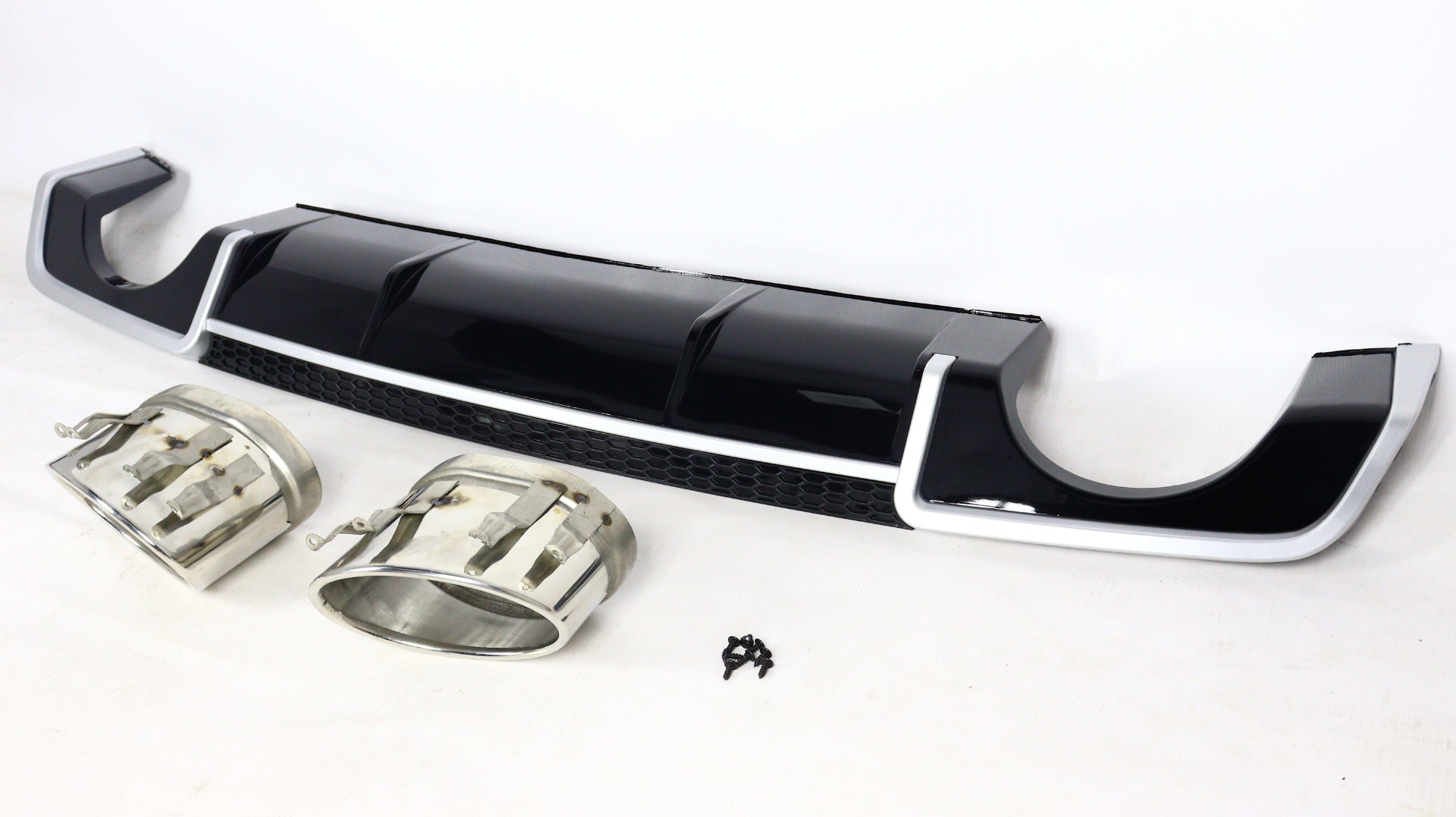 RS3 rear diffuser with exhaust tips for Audi A3 sedan 2012-2015 from Tuning Shop, featuring a black finish.