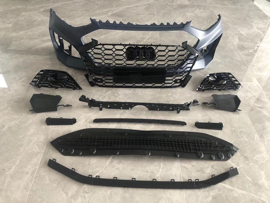 RS4 style front bumper set with grille for Audi A4 S4 B9 facelift 2020+ from Tuning Shop, ready to be painted.