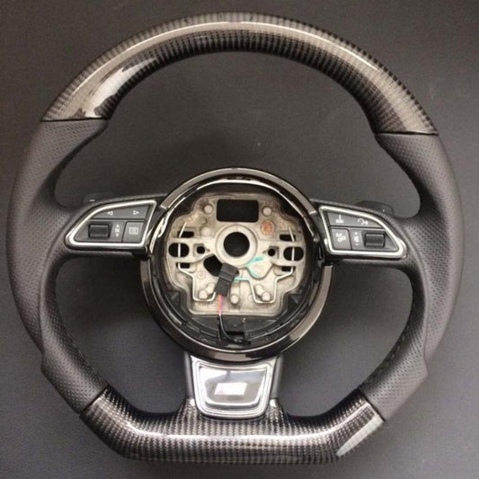 OEM remanufactured Audi RS6 RS4 RS5 RS7 SQ5 S4 S5 steering wheel with carbon fiber and perforated black leather from Tuning Shop.