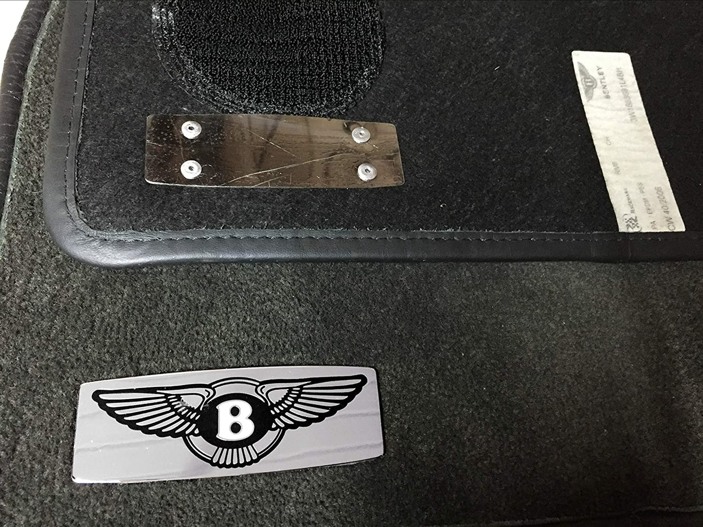 Metal chrome glossy floor mats badges emblems for any Bentley model, 2 pcs set from Tuning Shop, made of stainless steel with a high-quality detailed finish.