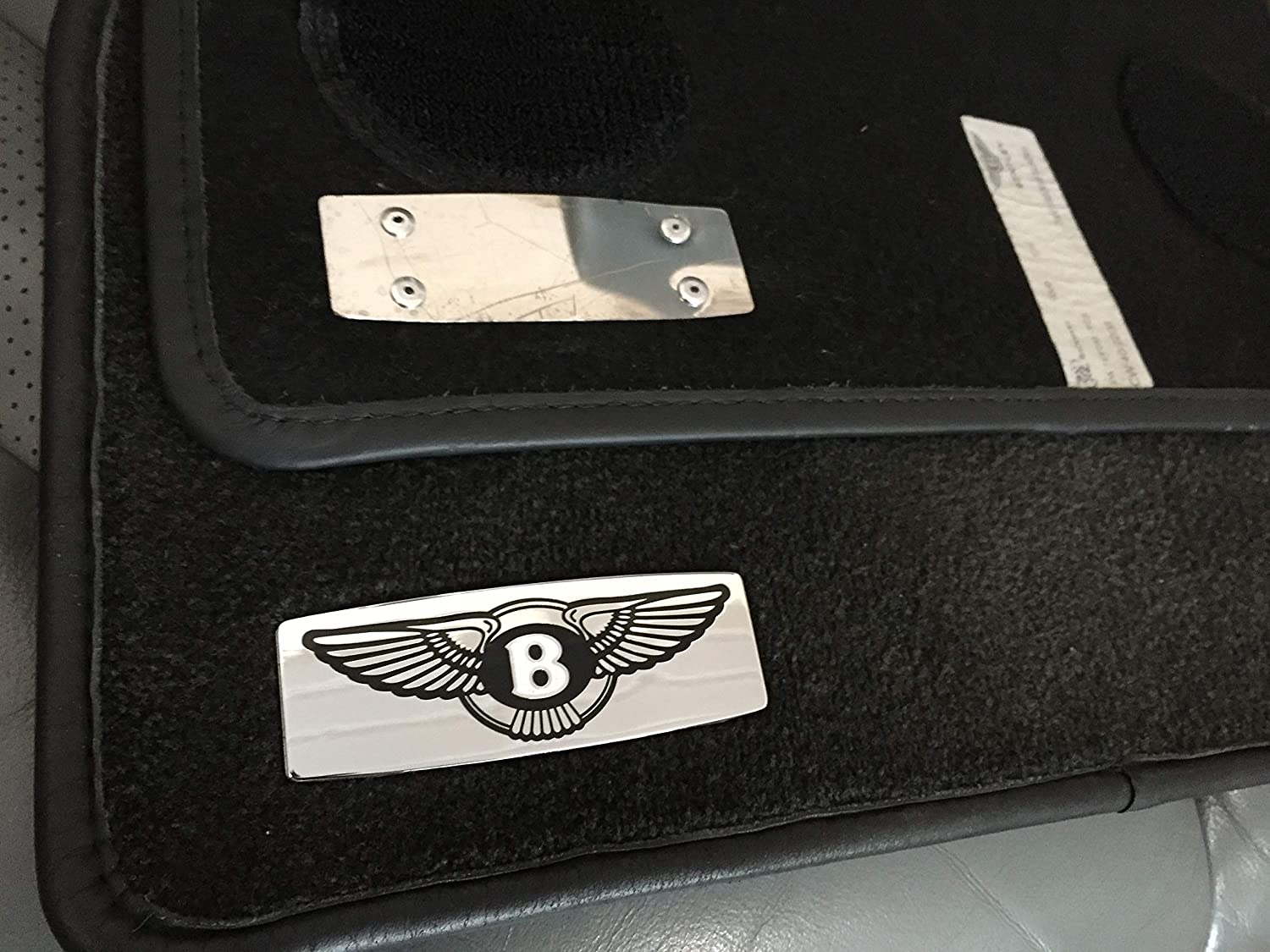 Metal chrome glossy floor mats badges emblems for any Bentley model, 2 pcs set from Tuning Shop, made of stainless steel with a high-quality detailed finish.