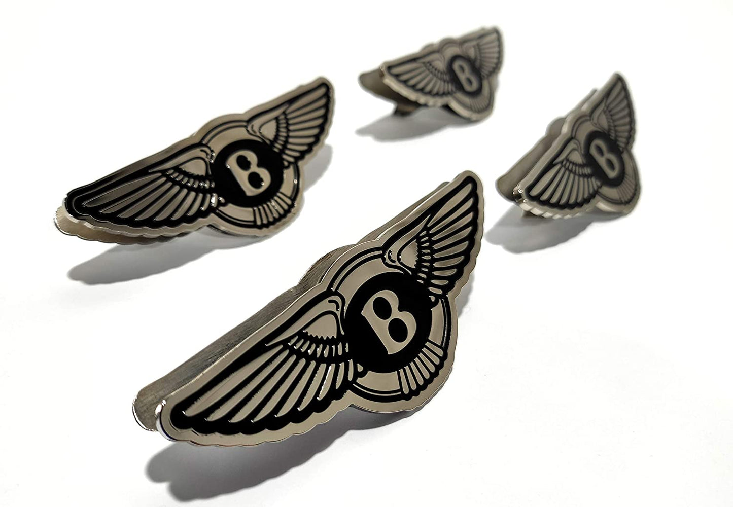 Bentley Bentayga Continental Spur style metal chrome glossy seats badge emblem logo, 4 pcs set for interior from Tuning Shop, featuring black and chrome finish.