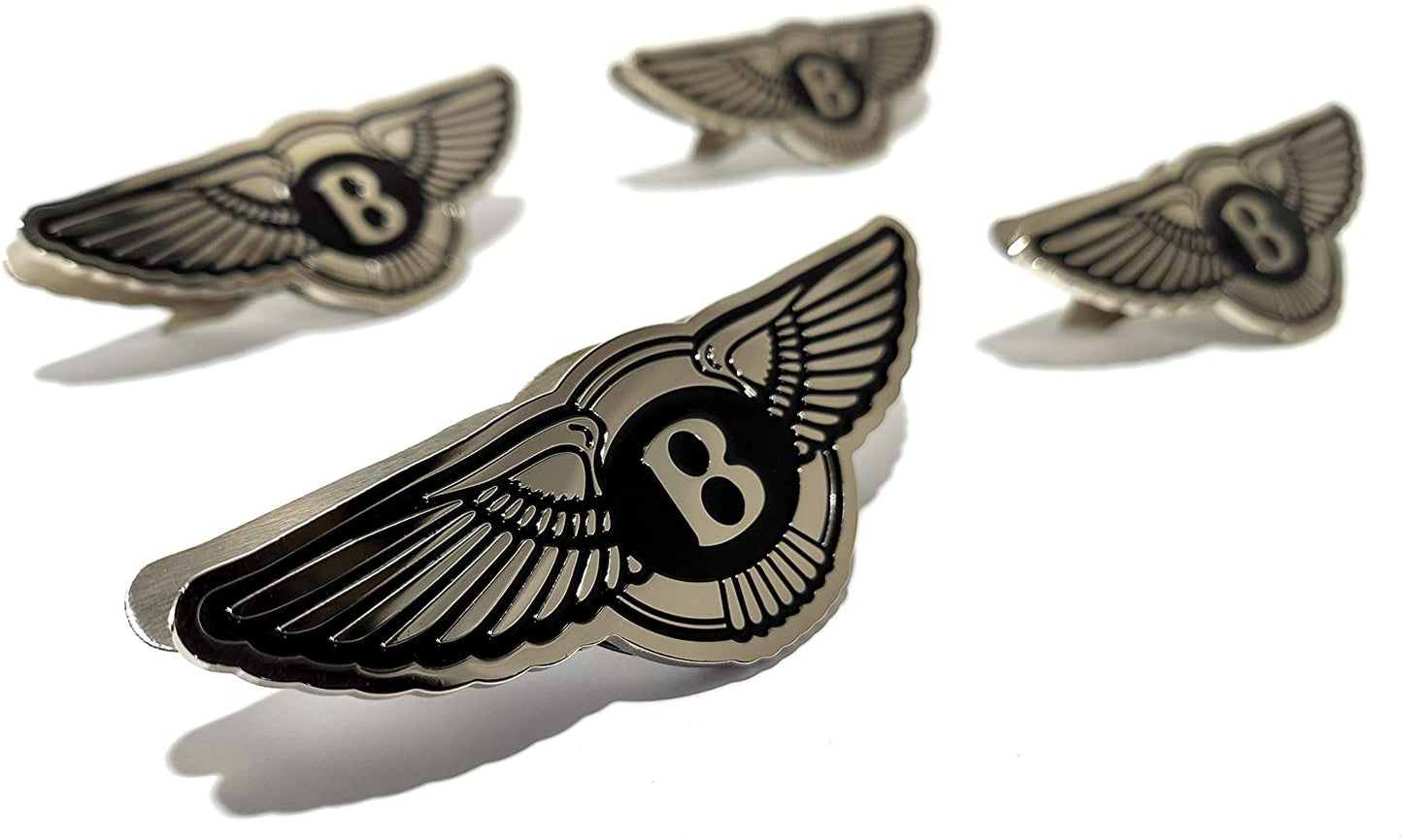 Bentley Bentayga Continental Spur style metal chrome glossy seats badge emblem logo, 4 pcs set for interior from Tuning Shop, featuring black and chrome finish.