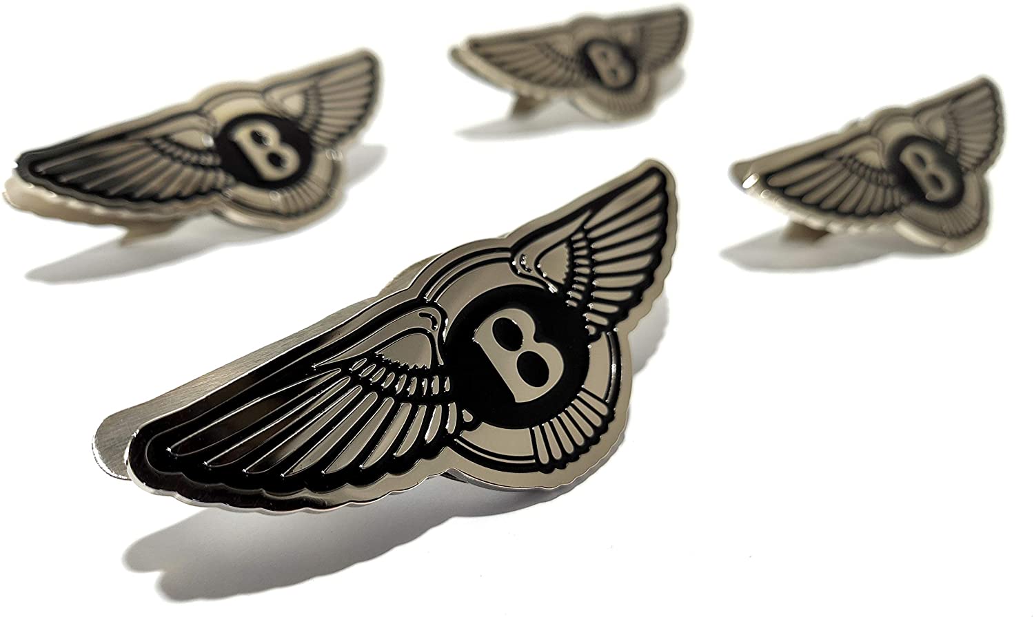 Bentley Bentayga Continental Spur style metal chrome glossy seats badge emblem logo, 4 pcs set for interior from Tuning Shop, featuring black and chrome finish.