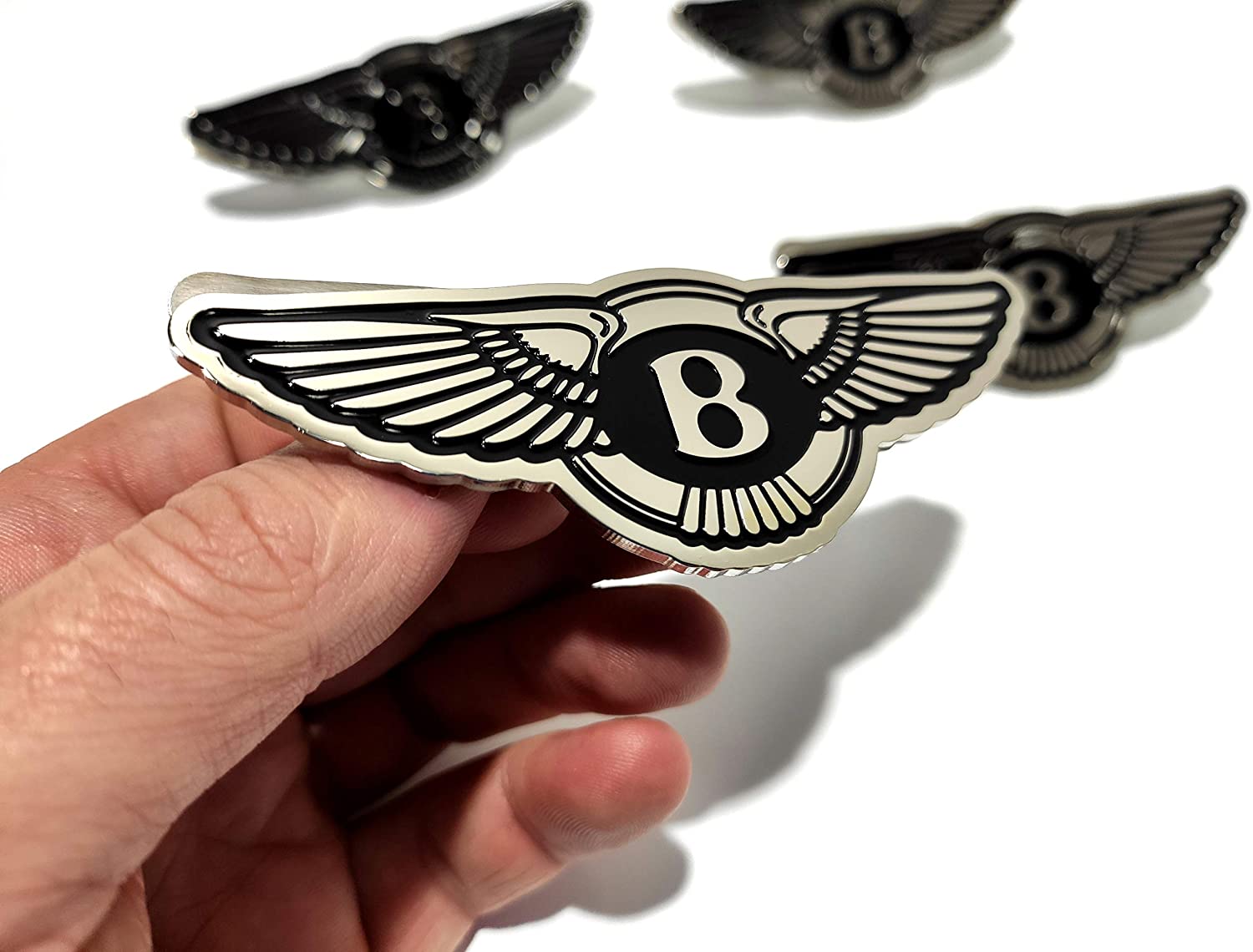 Bentley Bentayga Continental Spur style metal chrome glossy seats badge emblem logo, 4 pcs set for interior from Tuning Shop, featuring black and chrome finish.