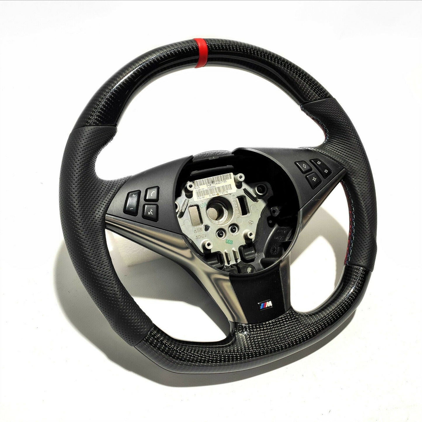 BMW E60 Steering Wheel Carbon Fiber Leather Red Stripe Flat Bottom