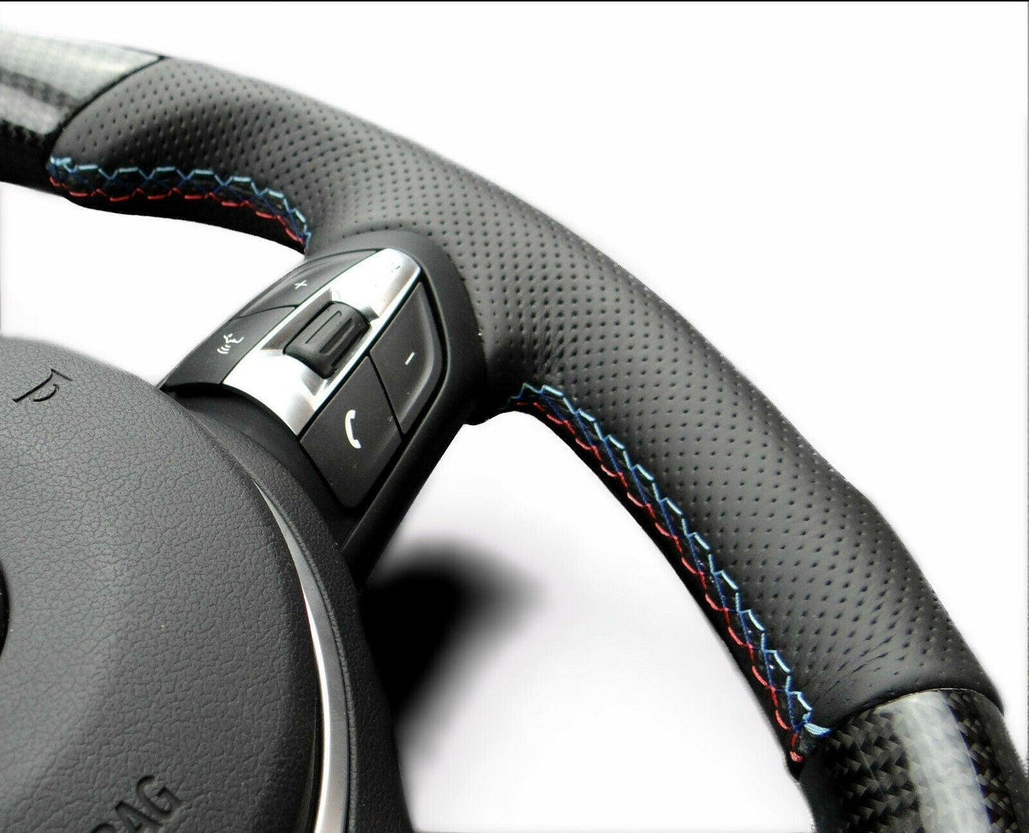 BMW F15 F30 M Style Steering Wheel Carbon Fiber Leather Flat Bottom
