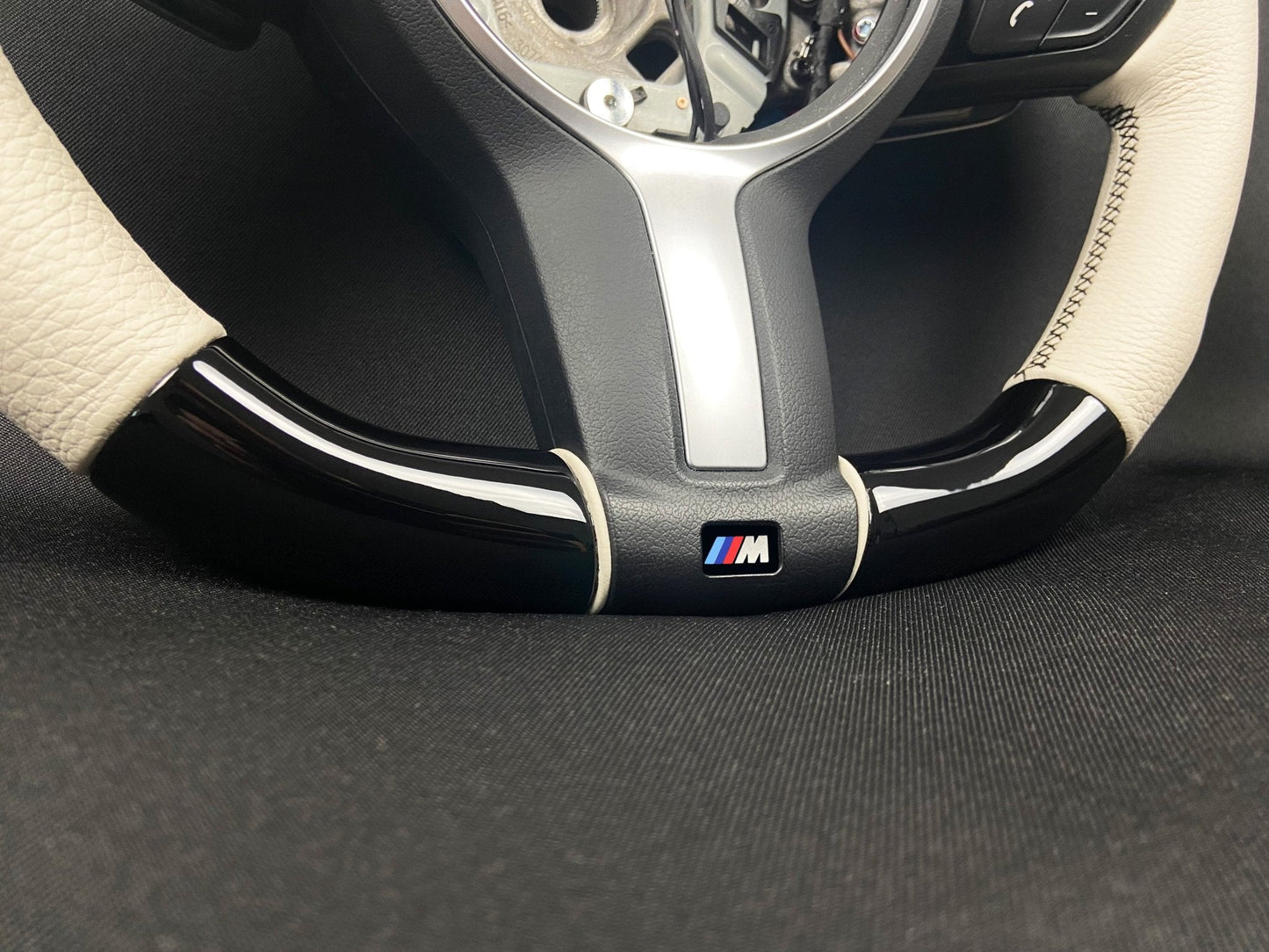 BMW F15 F30 M Style Steering Wheel Carbon Fiber White Leather Paddle Shifts